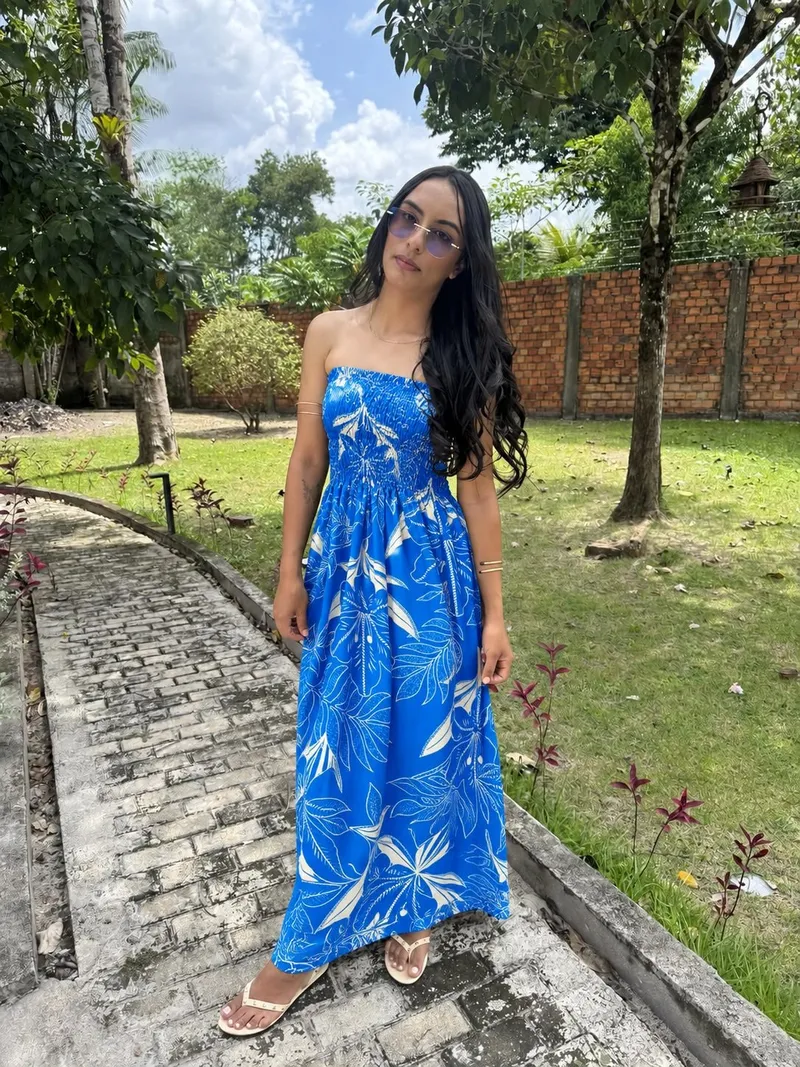VESTIDO IBIZA — Estampa Azul C/branco