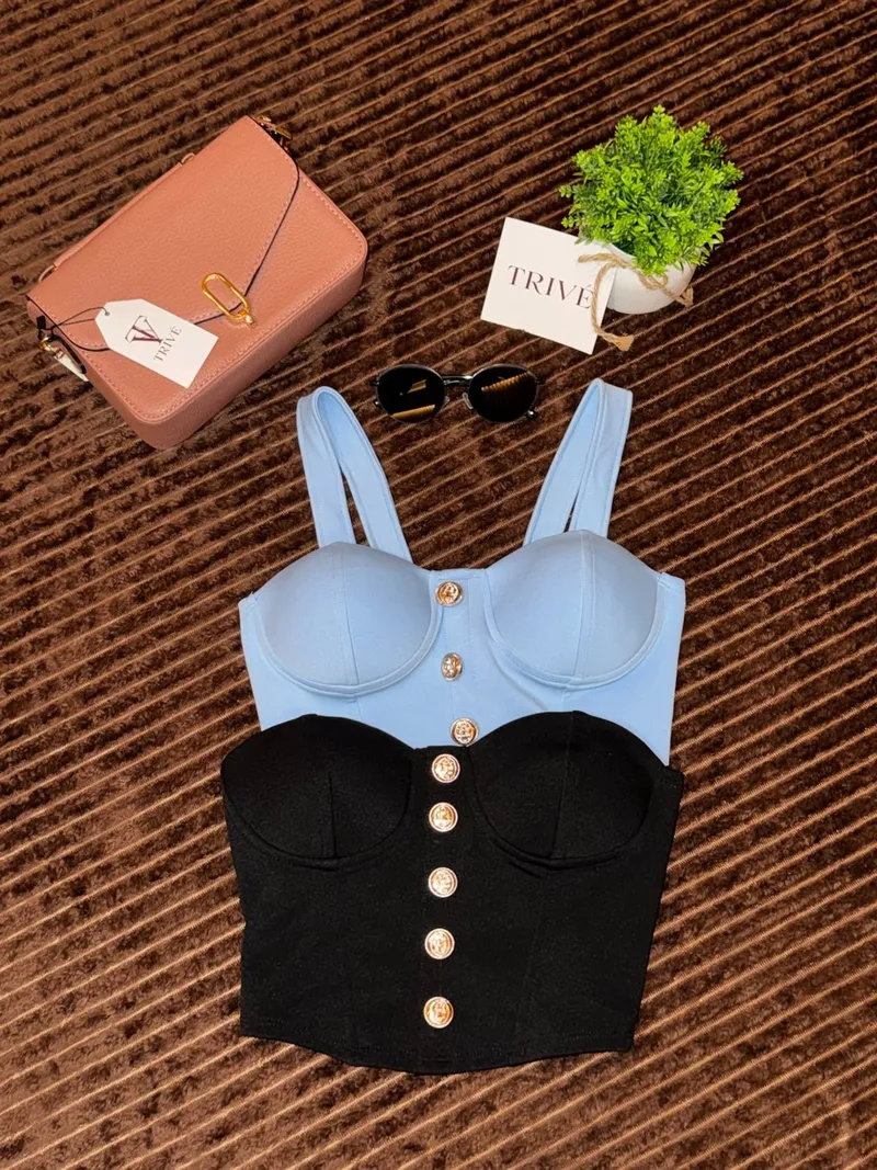 CROPPED MADELEINE — Preto/Azul Claro