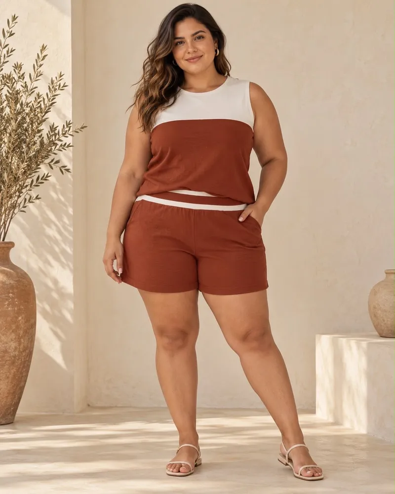 CONJUNTO ANE PLUS SIZE — Terracota C/Off White