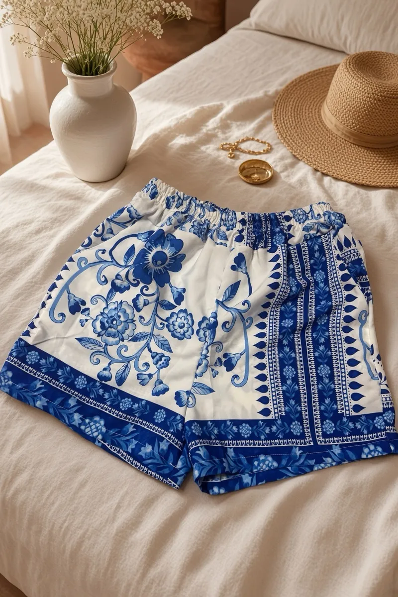 SHORT VIC — Azul E Off White